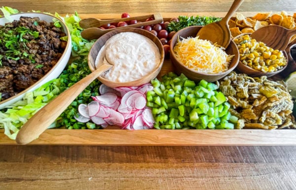 homemade dressing on taco board