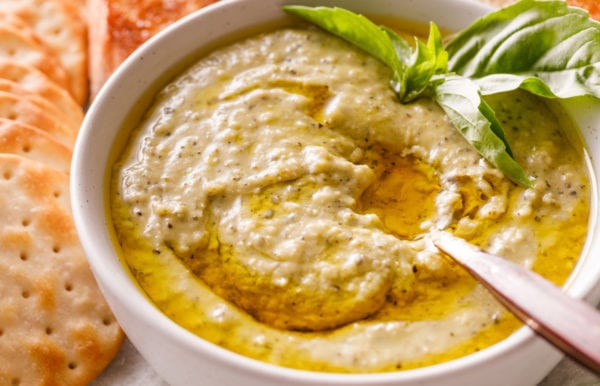 Pesto White Bean Dip with olive oil