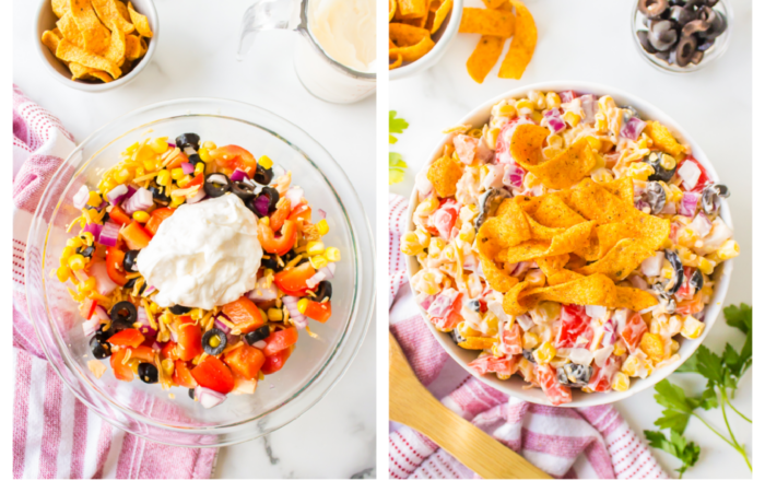 adding fritos to a corn based salad