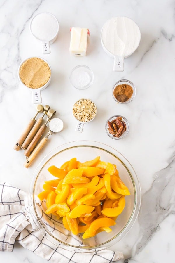 ingredients for Cake Pan Frozen Peach Crisp