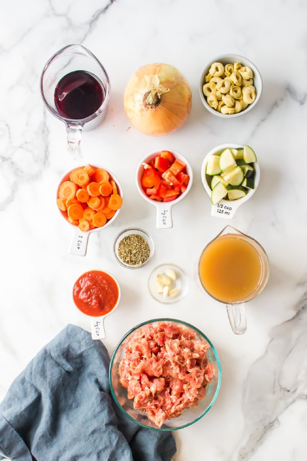 ingredients for Italian Sausage Tortellini Soup