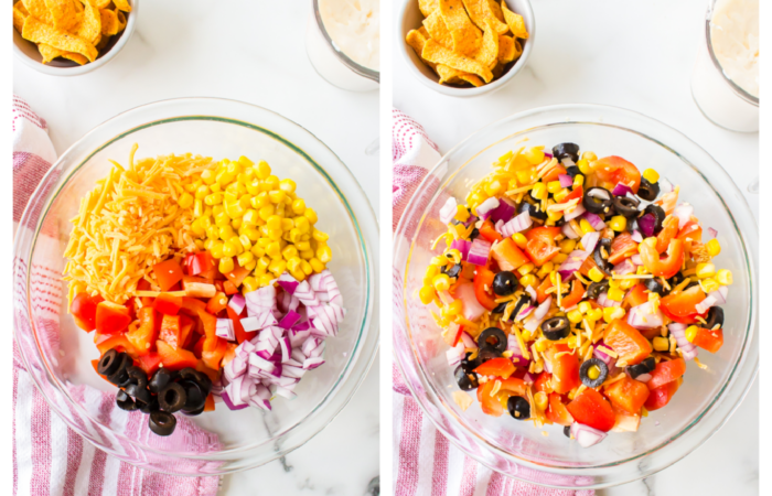 deconstructed ingredients to make a corn salad or dip