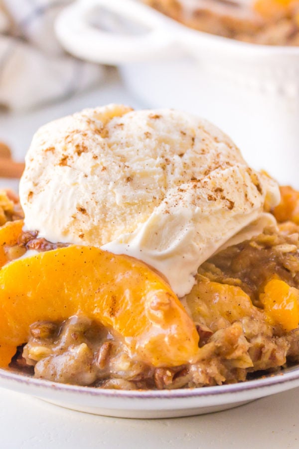 Cake Pan Frozen Peach Crisp - Reluctant Entertainer