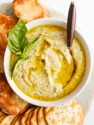 creamy bowl of Pesto White Bean Dip