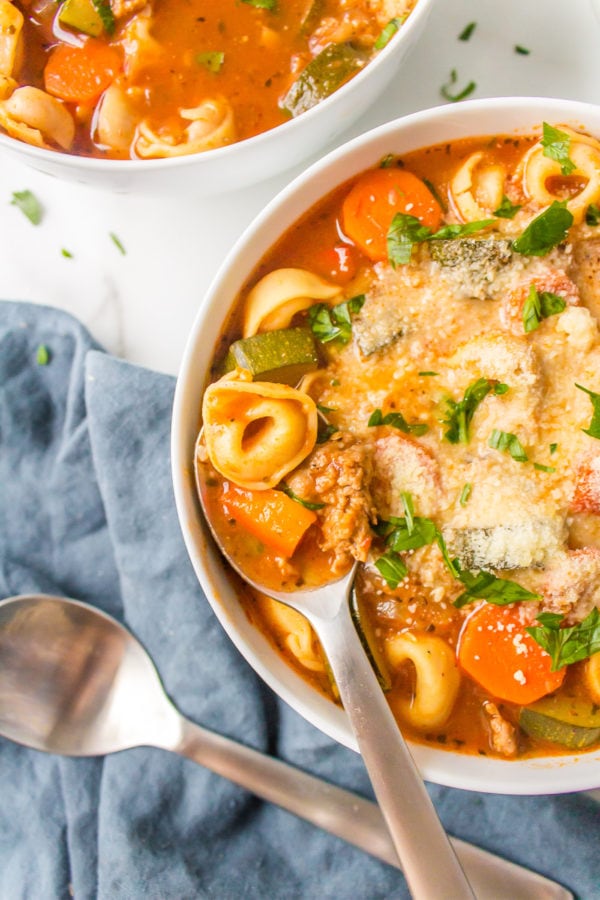 Italian Sausage Tortellini Soup with cheese