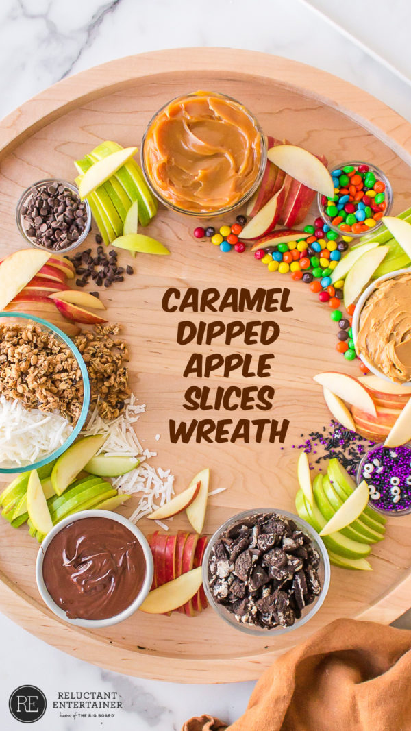 Caramel Dipped Apple Slices on Big Board