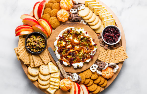 cookies and snacks on a board