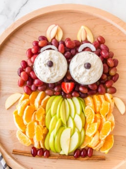a fruit platter shaped like an owl