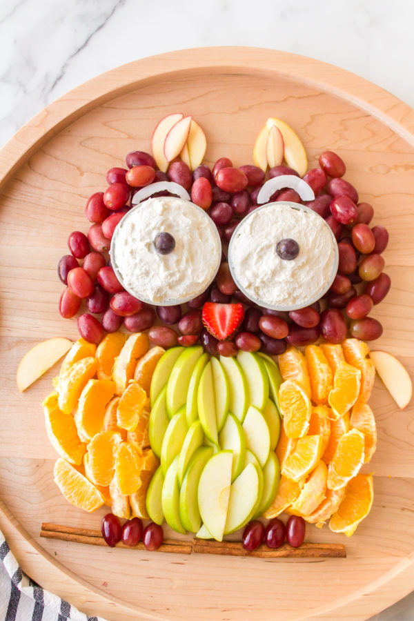 a fruit platter shaped like an owl