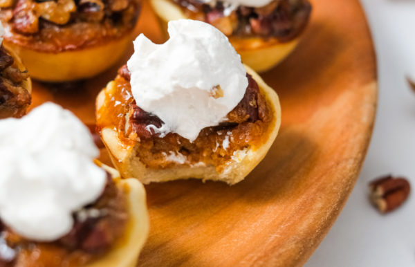 a bite of Mini Pecan and Pumpkin Tart