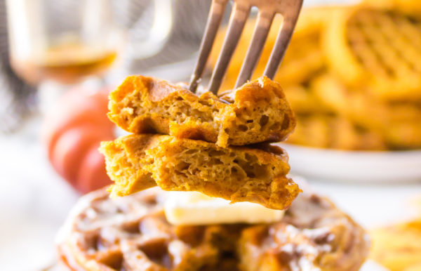 fork bite of Best Pumpkin Waffles