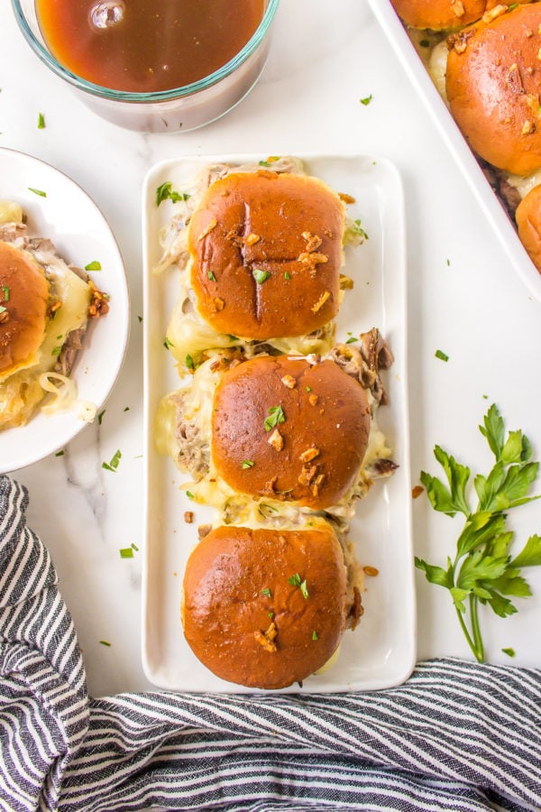 3 beef sliders on a plate