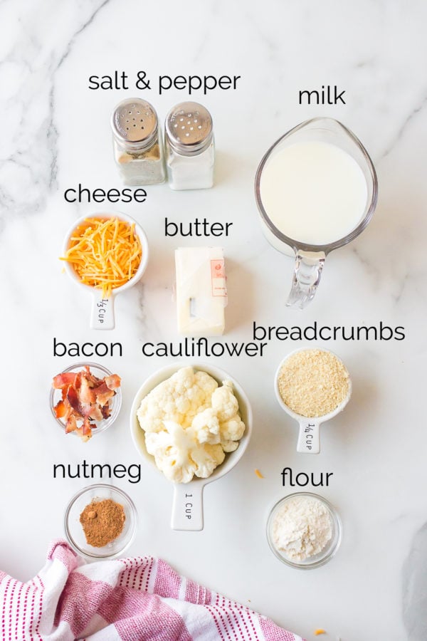 ingredients for cauliflower bacon gratin