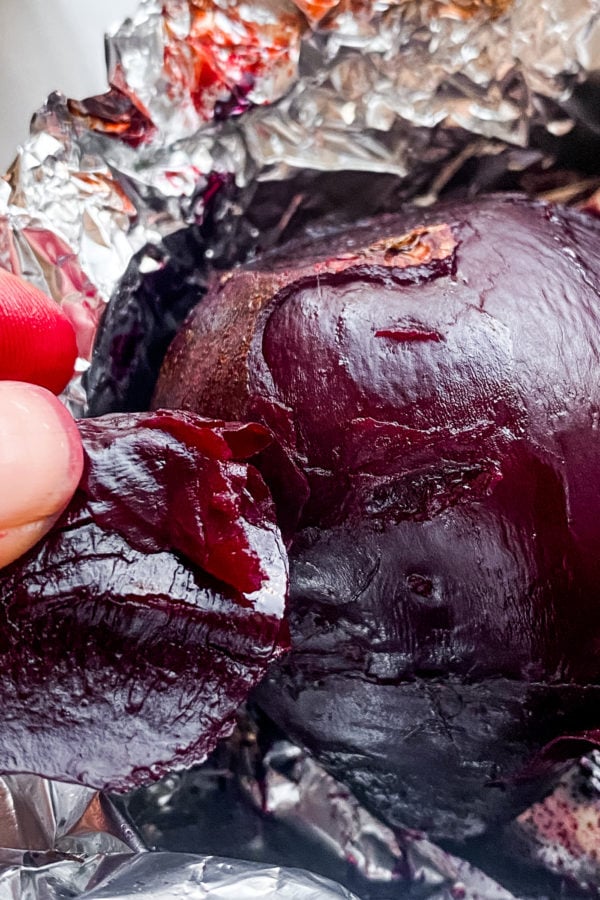 peeling roasted beets