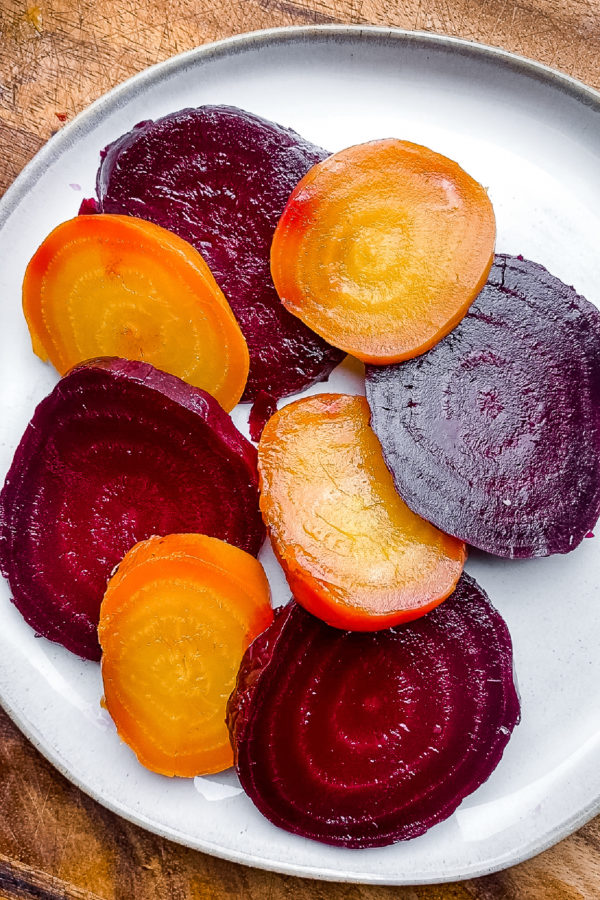 yellow and red baked beets