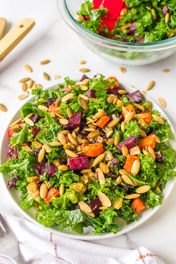 plate of Kale Salad with Beets with carrots