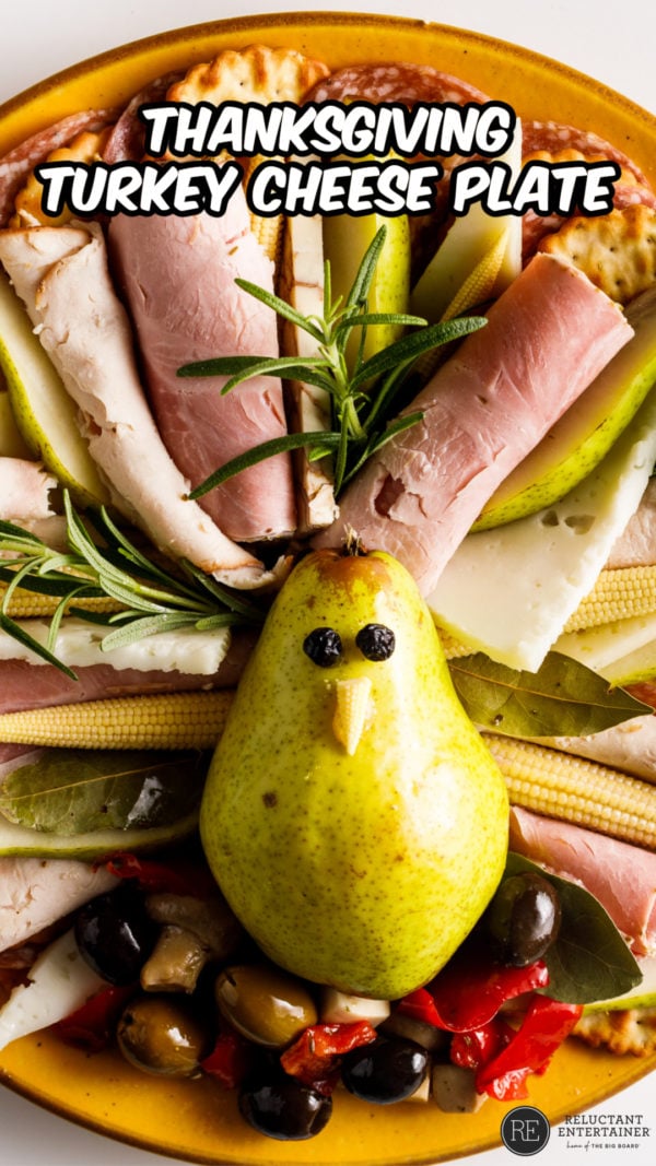 pear with eyes to make a turkey