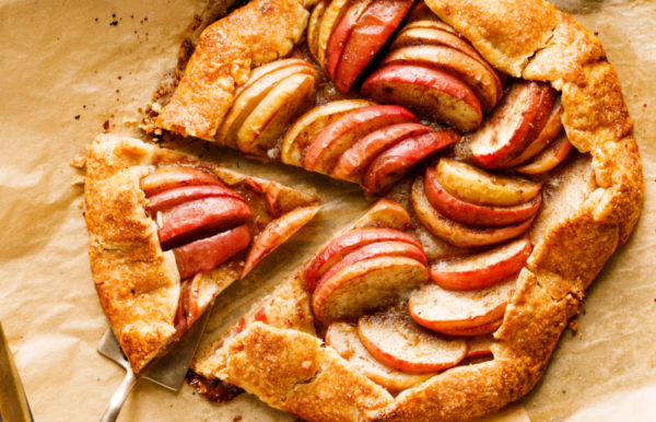 cutting an apple galette