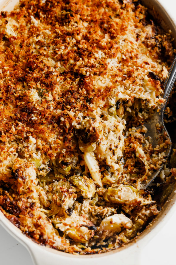 spoonful of Vegetable Au Gratin with Brussels Sprouts