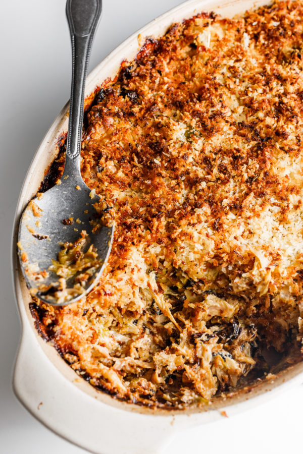 spoonful of Vegetable Au Gratin with Brussels Sprouts