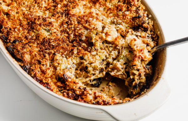 Vegetable Au Gratin with Brussels Sprouts and charred cabbage