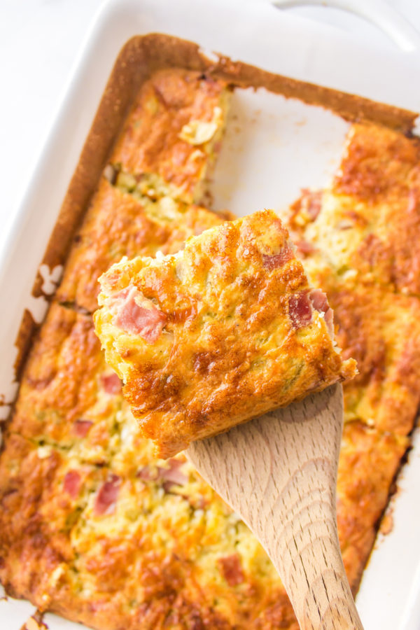 a serving of green chili egg casserole