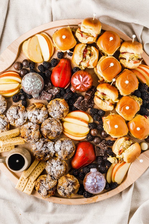 breakfast board with french toast cups and sliders