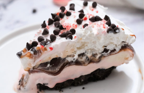 a slice of Candy Cane Pie