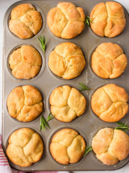 a muffin tin of rolls