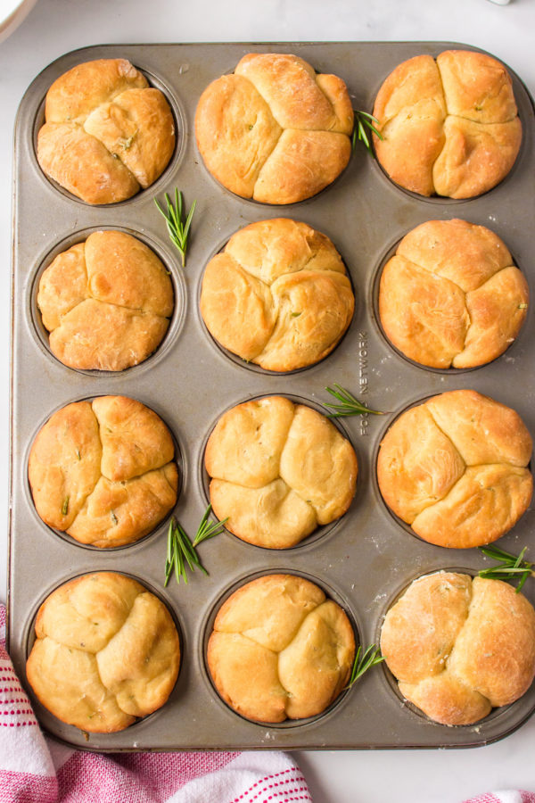 a muffin tin of rolls