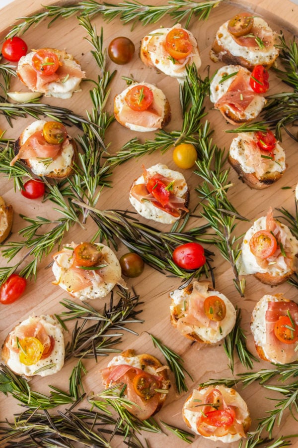 tray of crostini appetizers