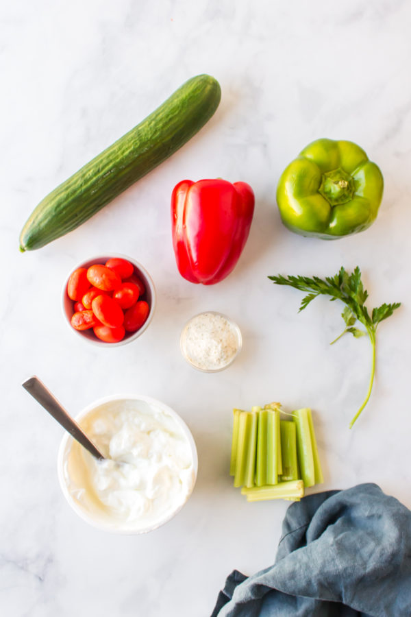 ingredients for greek yogurt dip board