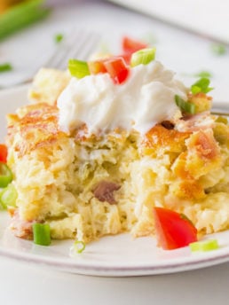 a serving of green chili egg casserole