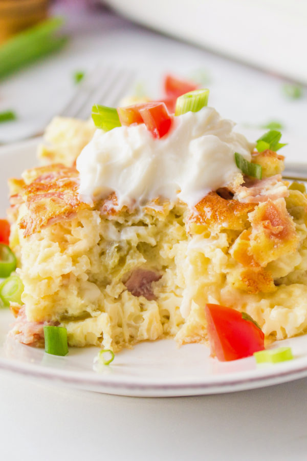 a serving of green chili egg casserole
