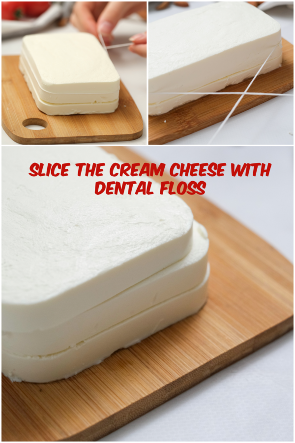 how to slice cream cheese with dental floss