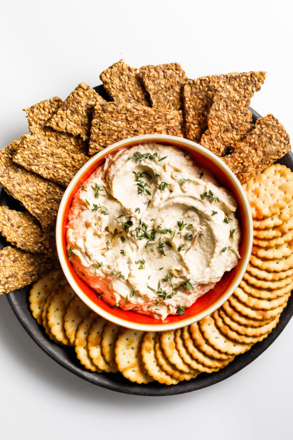 round bowl of cottage cheese dip
