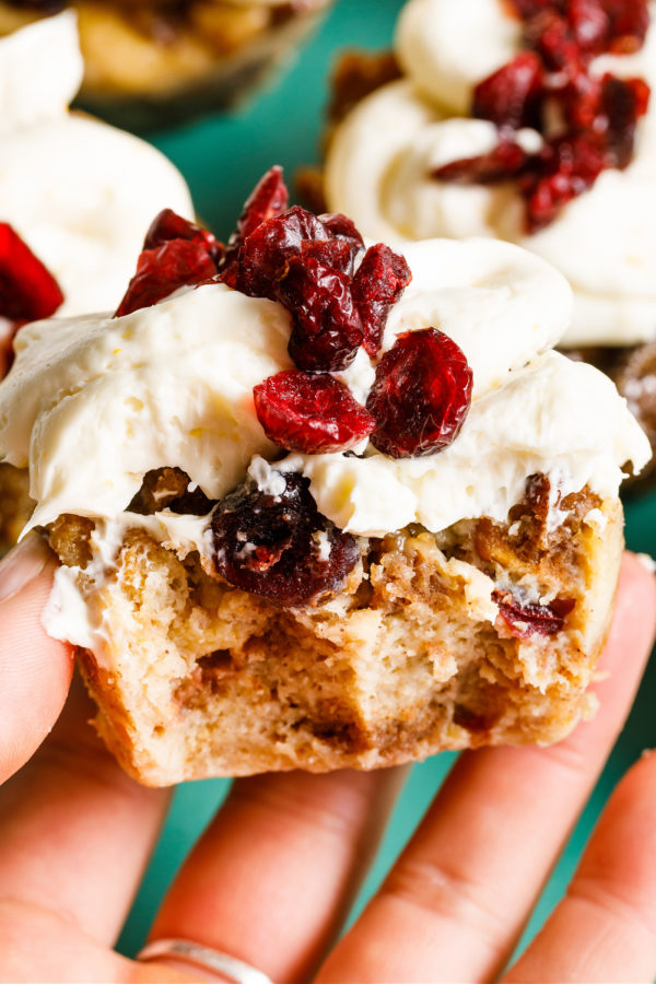 a bite of a French Toast Cupcake