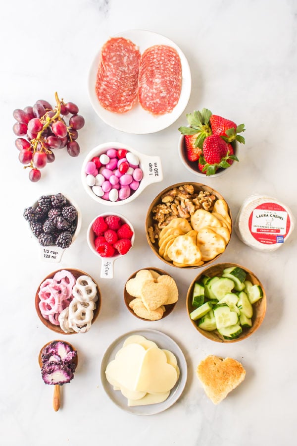 ingredients for Valentines Charcuterie Board