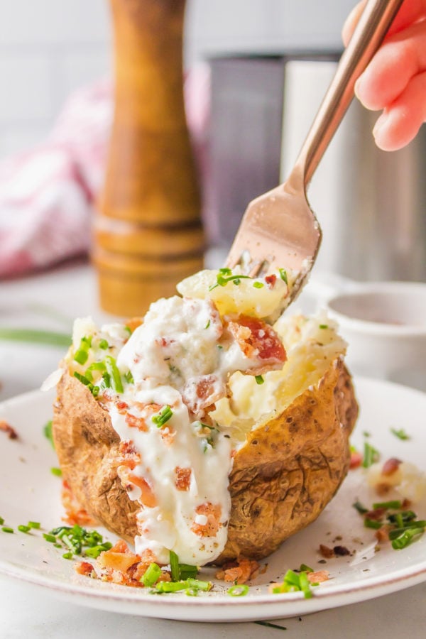 bite of air fryer baked potato