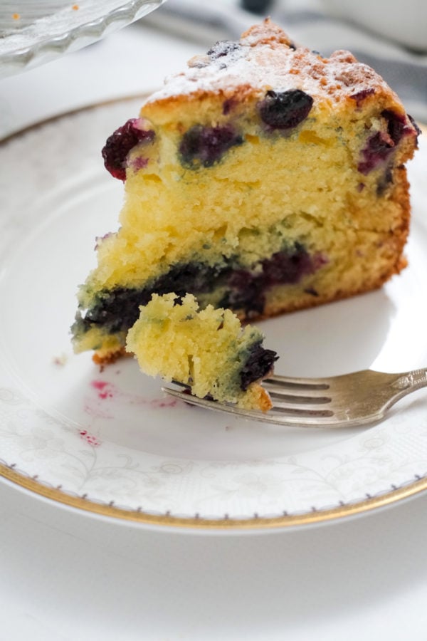 a slice of Sour Cream Blueberry Cake