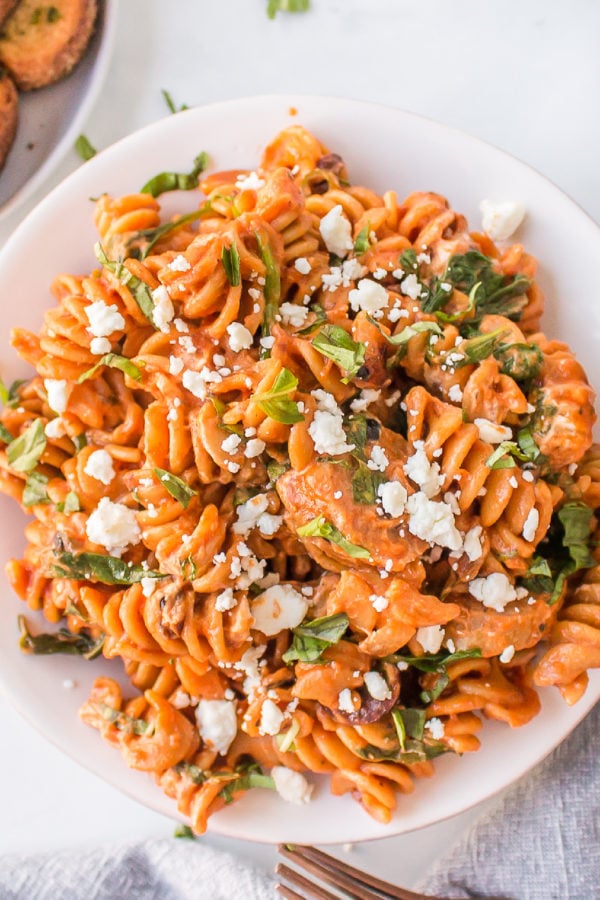 Chicken Spinach Pasta with feta cheese