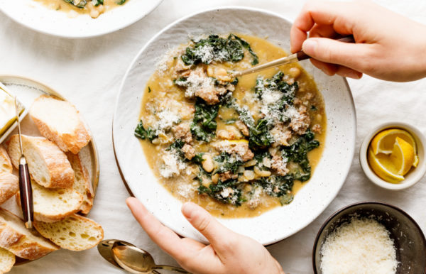 a serving of bean and kale soup