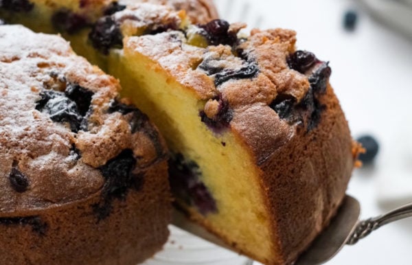 slice of cake with blueberries