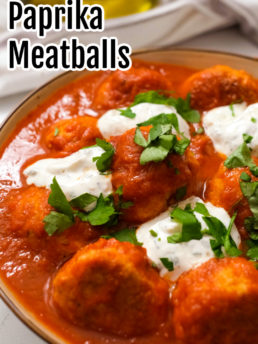 bowl of Chicken Paprika Meatballs