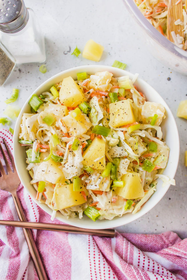 bowl of pineapple coleslaw