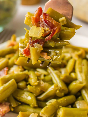 a bite of Green Beans with Bacon and Vinegar