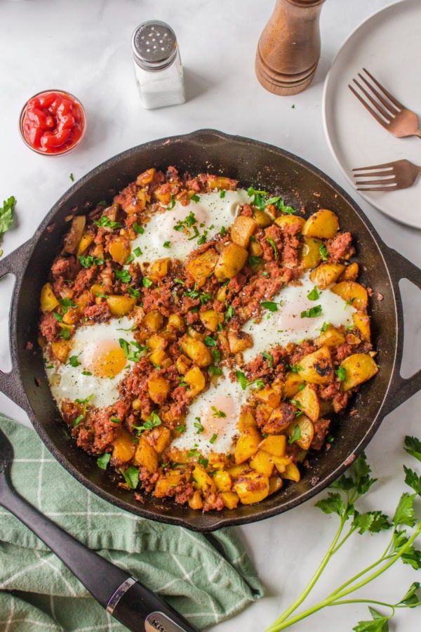 skillet of Best Canned Corned  Beef Hash