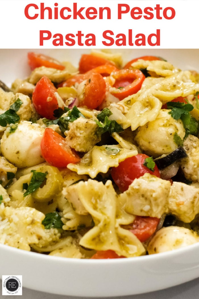 Chicken Pesto Pasta Salad with bowtie pasta