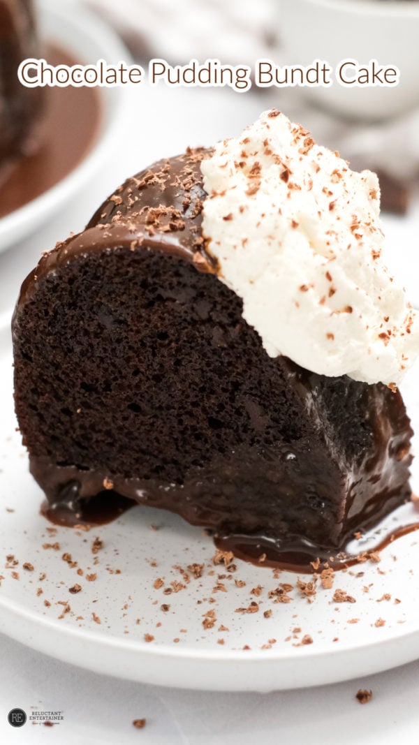 Chocolate Pudding Bundt Cake with whipped cream