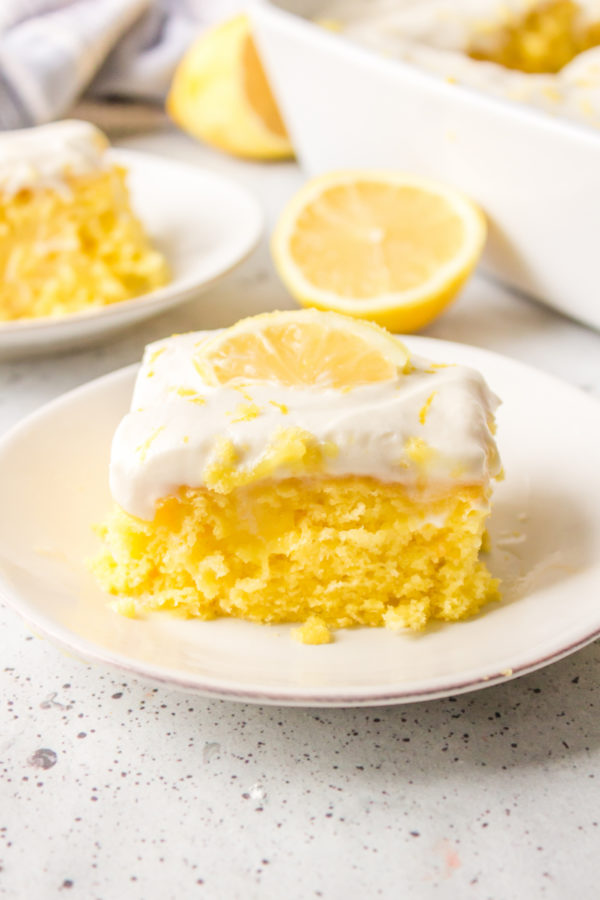 a serving of Lemon Poke Cake